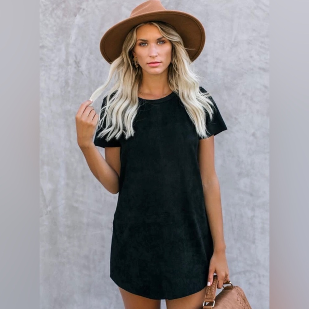 Vici Kacie Suede Mini Shift Dress - Black